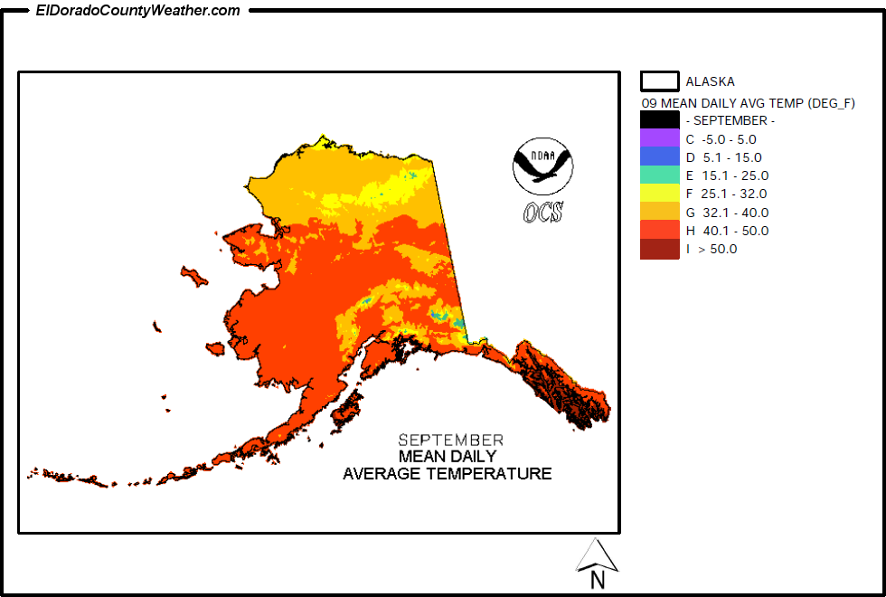 Alaska Climate Map for September Annual Mean Daily Average Temperature